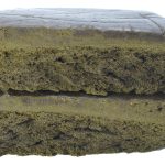 Two rectangular pieces of compressed material stacked vertically, showing a dense, layered interior texture on a plain background.