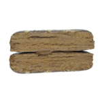 Two rectangular pieces of brown compressed material stacked horizontally on a plain background, showing a textured cut surface.
